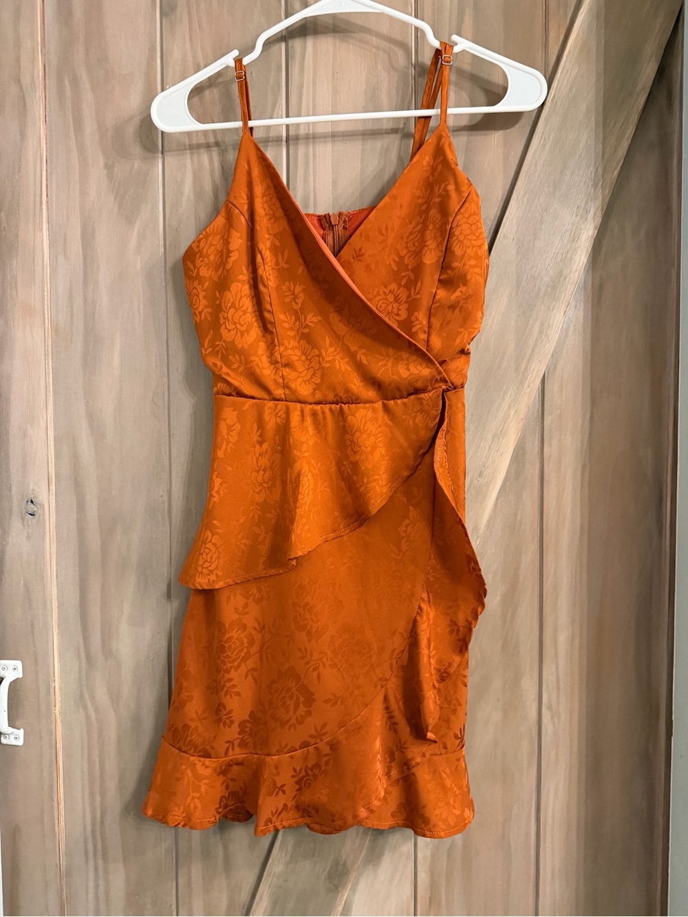 Altar'd State Orange Floral Jacquard Wrap Mini Dress